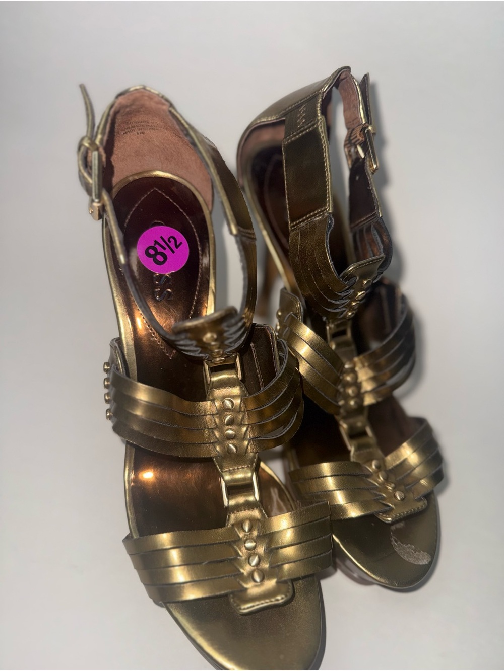 Guess Metallic Strappy platform heels Gold Sandals Bronze Ankle clasp